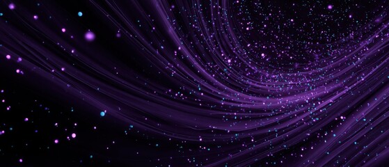 Poster - Abstract purple light streaks with glowing particles on dark background artistic render graphic design element