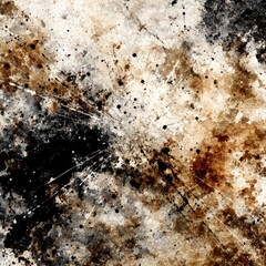 Poster - Abstract Burst: A Chaotic Canvas of Brown, Black, and White Splatters and Streaks Intertwined in a Textured Composition