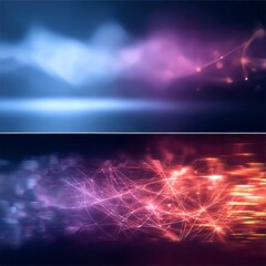 Leinwandbilder - Abstract Digital Network: Blue and Red Light Trails with Interconnected Lines