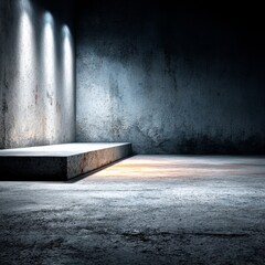 Aufkleber - Abstract Industrial Space with Dramatic Lighting and Concrete Platform Scene