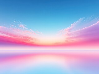 Wall Mural - a serene pastel sunrise or sunset over calm, reflective water with vibrant blue, pink, and orange hu