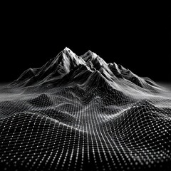Aufkleber - Abstract Wireframe Mountain Landscape with Grid Texture on Black Background Visualization