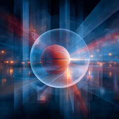 Poster - Basketball Abstract: A Futuristic Take on the Sport with Glowing Elements and Dynamic Lines