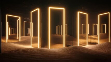 Wall Mural - glowing vertical mirrors in an underground sand chamber