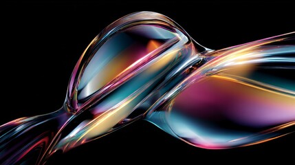 Wall Mural - Abstract 3D Rendered Wave Design With Glowing Light Effects and Multicolored Streaks on Black Background