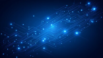 Wall Mural - Abstract Blue Digital Network Background With Glowing Light Dots and Lines Representing Technological Communication
