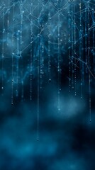 Wall Mural - Abstract Digital Data Network With Blue Hues and Vertical Lines Over Dark Atmospheric Background