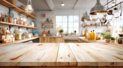 Fototapete - Rustic kitchen countertop, blurred background