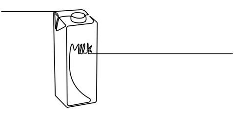 milk package continuous one line drawing, Packaged milk one continuous line design. Decorative elements drawn on a white background.                                                                    