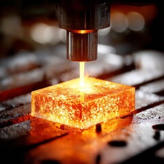 Poster - High-Precision Laser Cutting: A Metal Block Under Intense Heat, Showcasing the Power and Accuracy of Modern Manufacturing Technology