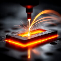 Leinwandbilder - Laser Precision: Automated Cutting Process with Intense Sparks and Glowing Metal Object Detail