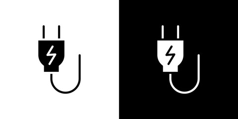 Plug icon flat vectors set. black and white
