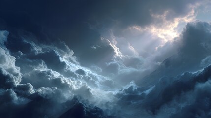 Wall Mural - a dramatic digital illustration depicts a breathtaking view of luminous clouds illuminated by a cele