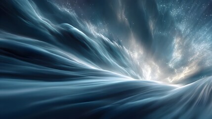 Wall Mural - a breathtaking digital art piece depicts a swirling celestial landscape with luminous clouds and a r