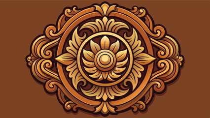 Poster - Intricate wood carving illustration showcasing elegant floral and ornamental patterns with a rich brown color palette ideal for decorative design purposes