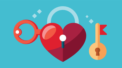 Poster - Heart shaped lock and key vector illustration featuring a padlock and key image representing love and security in relationships