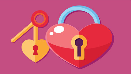 Poster - Heart shaped lock and key vector illustration featuring a padlock and key image representing love and security in relationships