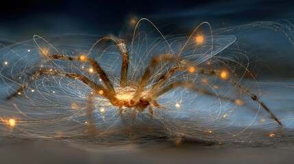 Intricate spider web design with luminous details.