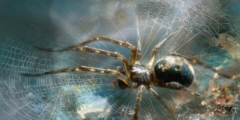 Detailed close-up of a spider on its intricate web.