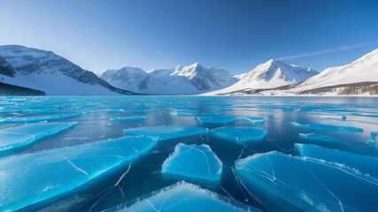 Wall Mural - cracks on the blue ice of a frozen lake.