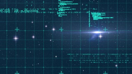 Wall Mural - abstract cosmic scene showing star emitting horizontal lens flare, grid lines, faint aurora streaks