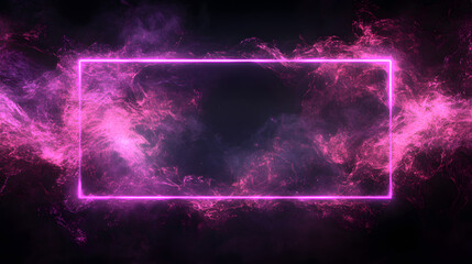 Wall Mural - Vibrant Neon Pink Frame Surrounded by Cosmic Purple Smoke Swirls