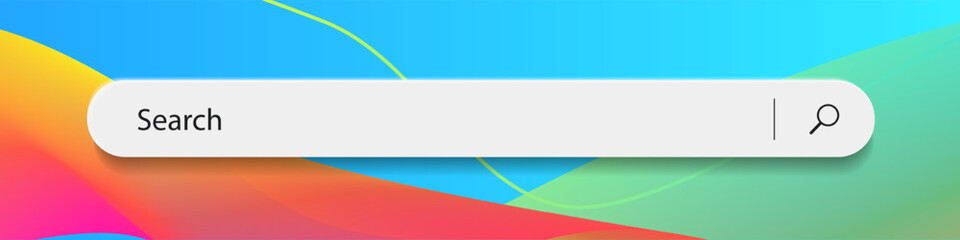 Wall Mural - 3d search bar internet browser engine on neon abstract background for ui design, website interface e