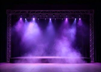 Wall Mural - illuminated purple stage with smoke effect in dark background