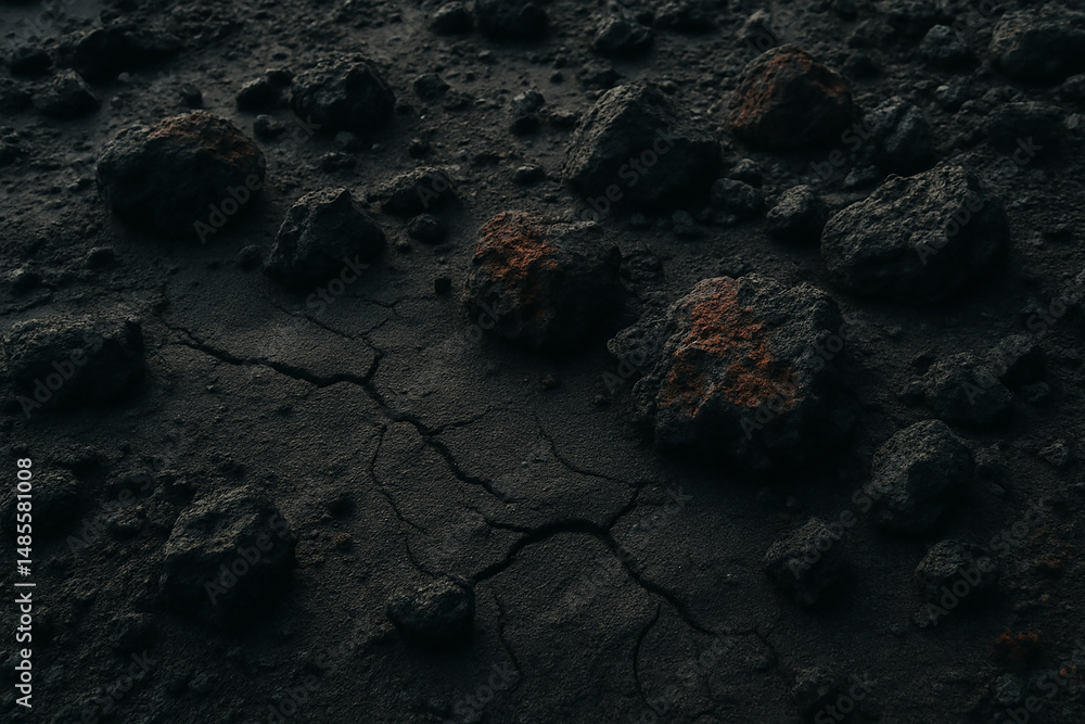 Volcanic Ash and Lava Rock Texture – Cracked Earth Surface Close-up ...