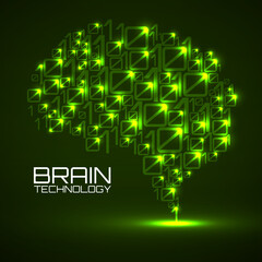 Artificial intelligence. Abstract brain with binary computer code, technology concept. Vector illustration