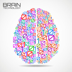 Artificial intelligence. Abstract brain with binary computer code, technology concept. Vector illustration