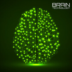Artificial intelligence. Abstract brain with binary computer code, technology concept. Vector illustration