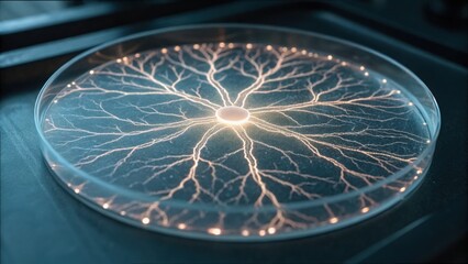 Poster - Abstract Neural Pattern in Circular Form with Glowing Filaments