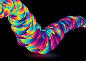 Poster - Colorful circles arranged in a 3d wave shape, abstract tech background. Glowing retro vector concept design