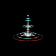Poster - Abstract Light Tree with Spiraling Discs and Red/Cyan Anaglyph Effect on Black Background