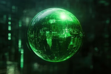 Wall Mural - Mysterious Green Orb in Digital Space