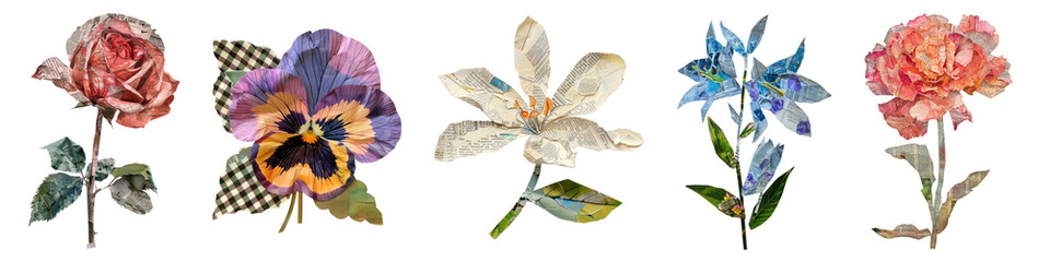 png vibrant artistic floral collage, element set on transparent background