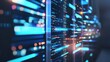© TommyNa - Futuristic 3D rendering of high-performance servers with vibrant blue and orange data displays, ideal for cloud platforms, network infrastructure, and digital system visuals