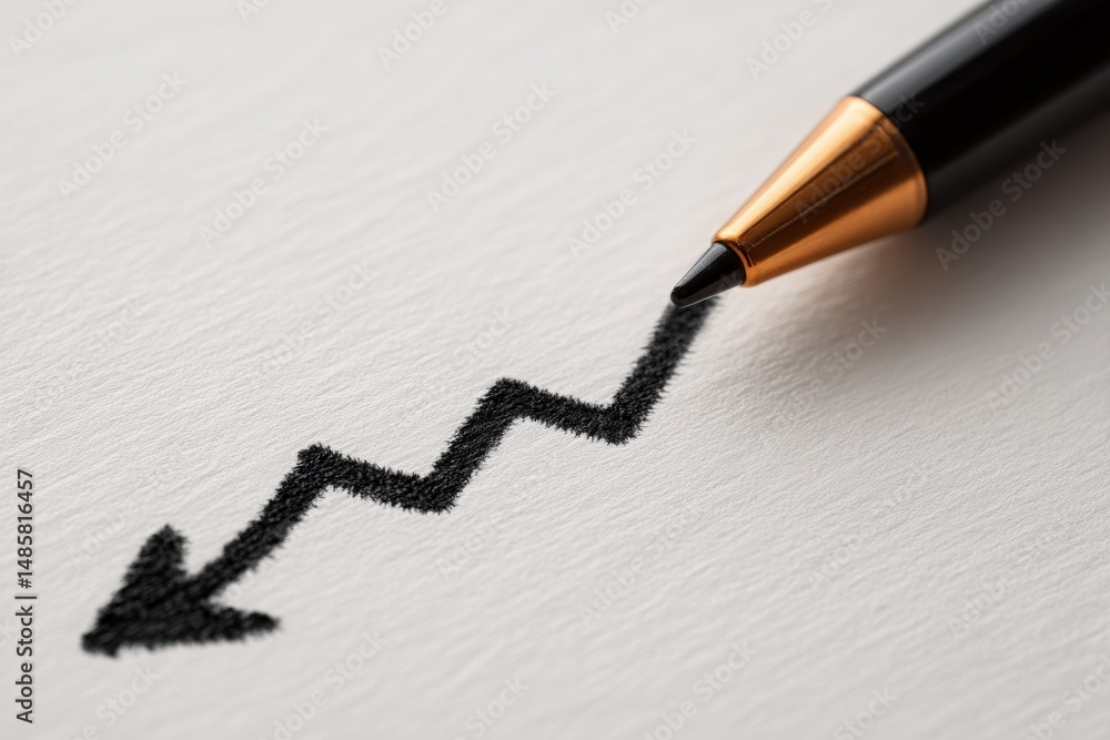 A close-up view of a black pen creating a zigzag line on a blank white sheet. The jagged line symbolizes upward movement or improvement, capturing the essence of creativity and expression.