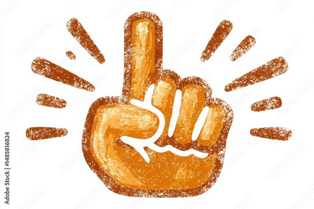 A colorful hand with one finger raised symbolizes cheering and support, often seen at sports events or celebrations. The bold gesture captures enthusiasm and excitement in a joyful atmosphere.