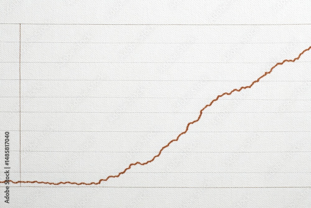 A line graph displays a significant upward trend over time, sketched in brown on a plain white canvas. The data shows gradual growth followed by a sharp increase, highlighting key developments.