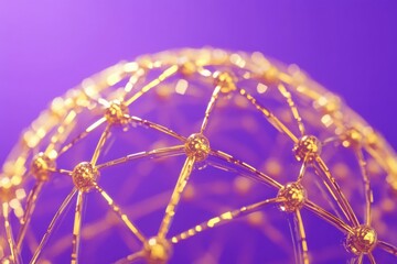 Wall Mural - Golden Network Structure with Purple Background