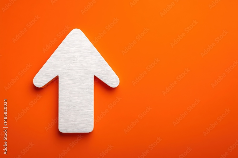 A white arrow points upwards against a bold orange background, creating a striking visual contrast. The design suggests movement and directionality, perfect for guiding attention.