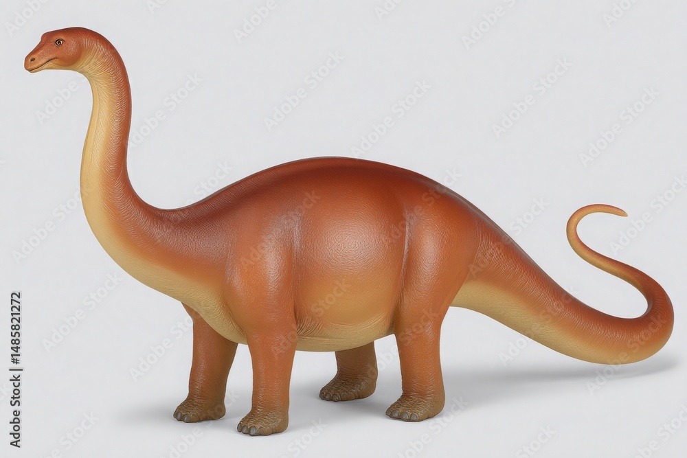 A detailed model of a long-necked dinosaur stands prominently against a neutral backdrop. Its smooth textures and rich colors depict the creatures likely appearance, intriguing viewers of all ages.