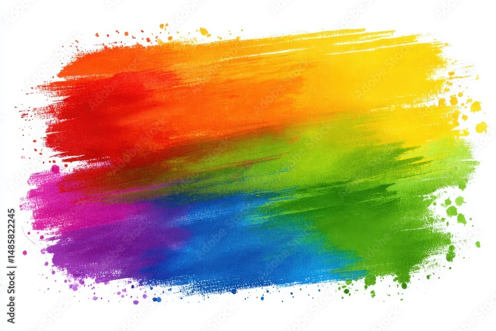 Bold and lively paint strokes in a gradient of colors form an eye-catching abstract design. The mix of red, orange, yellow, green, blue, and purple evokes a sense of joy and creativity.