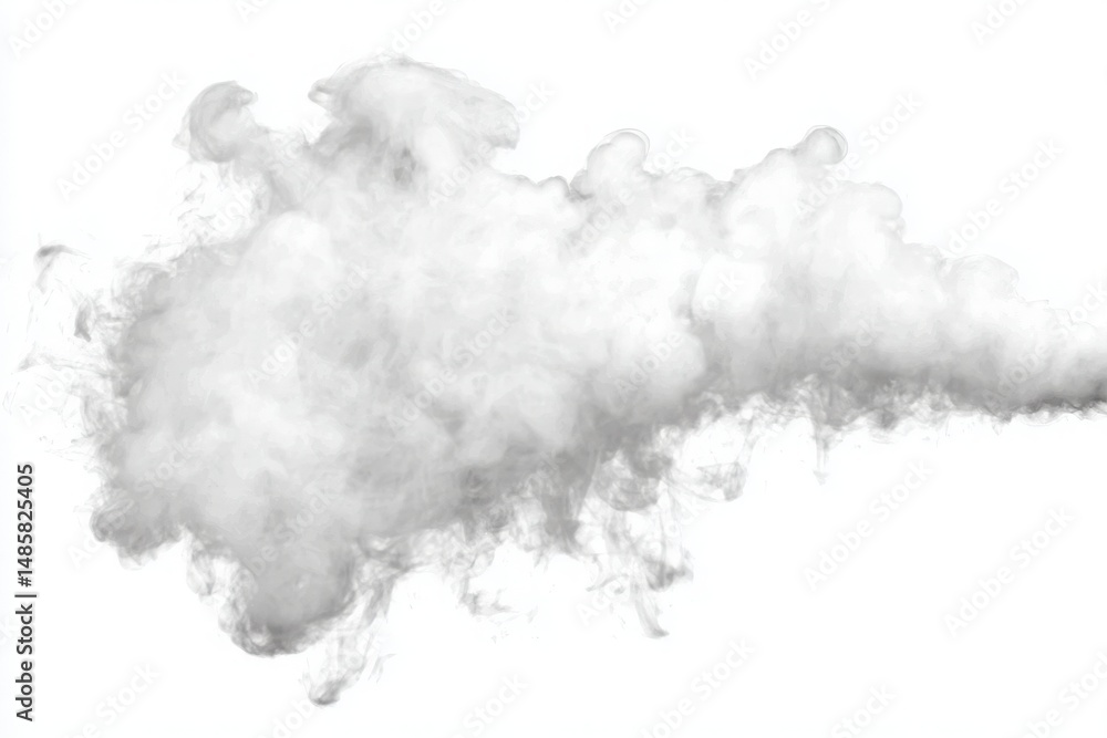 A thick cloud of white vapor floats in a bright space, creating a soft and ethereal atmosphere. The vapor appears textured and dynamic, adding an artistic touch to the setting.