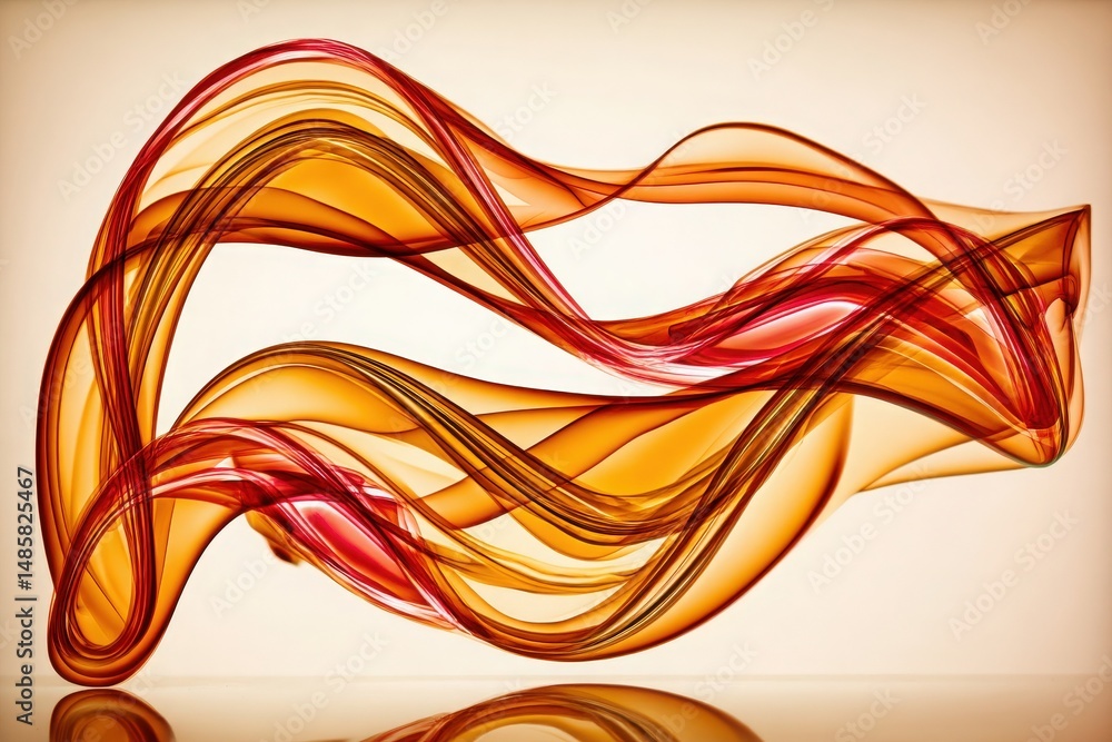 Delicate ribbons of orange and red flow gracefully in waves against a soft, neutral background, creating an elegant and soothing visual effect.