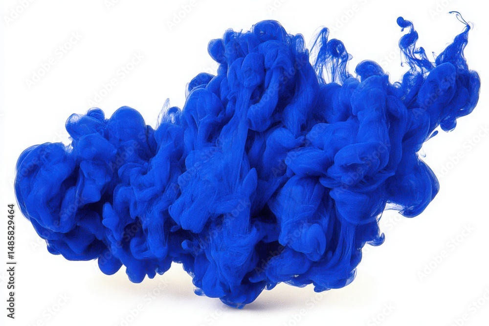 Vivid blue ink disperses in water, forming captivating shapes and textures. The fluid movement showcases a mesmerizing blend of colors, engaging viewers with its dynamic display of artistry.