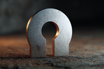 Abstract keyhole sculpture on textured surface