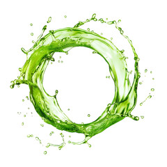Wall Mural - dynamic green liquid ring explosion against clean white backdrop studio shot